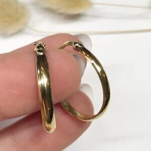 DaneCraft 24KT Gold Over 925 Sterling Silver 1in 3mm Flat Oval Hoop Earrings